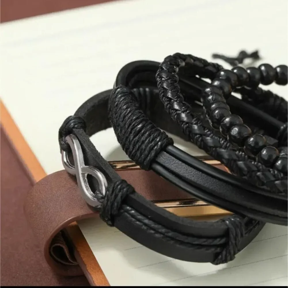 faux leather layered Braided Bracelet